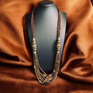 Boho Multistrand Beaded Necklace Vintage Style Bronze Gold Festival Jewelry Gift